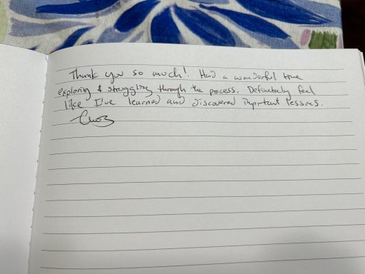 Handwritten notes with cursive text on lined paper.