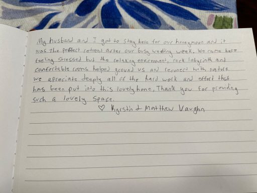 Handwritten note expressing gratitude and thoughts from a couple.