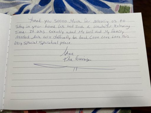 A handwritten note expressing gratitude and offering assistance.