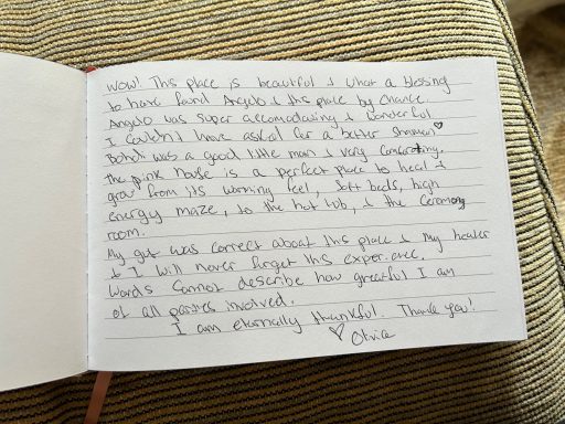 Handwritten notes in a notebook expressing appreciation and personal reflections.